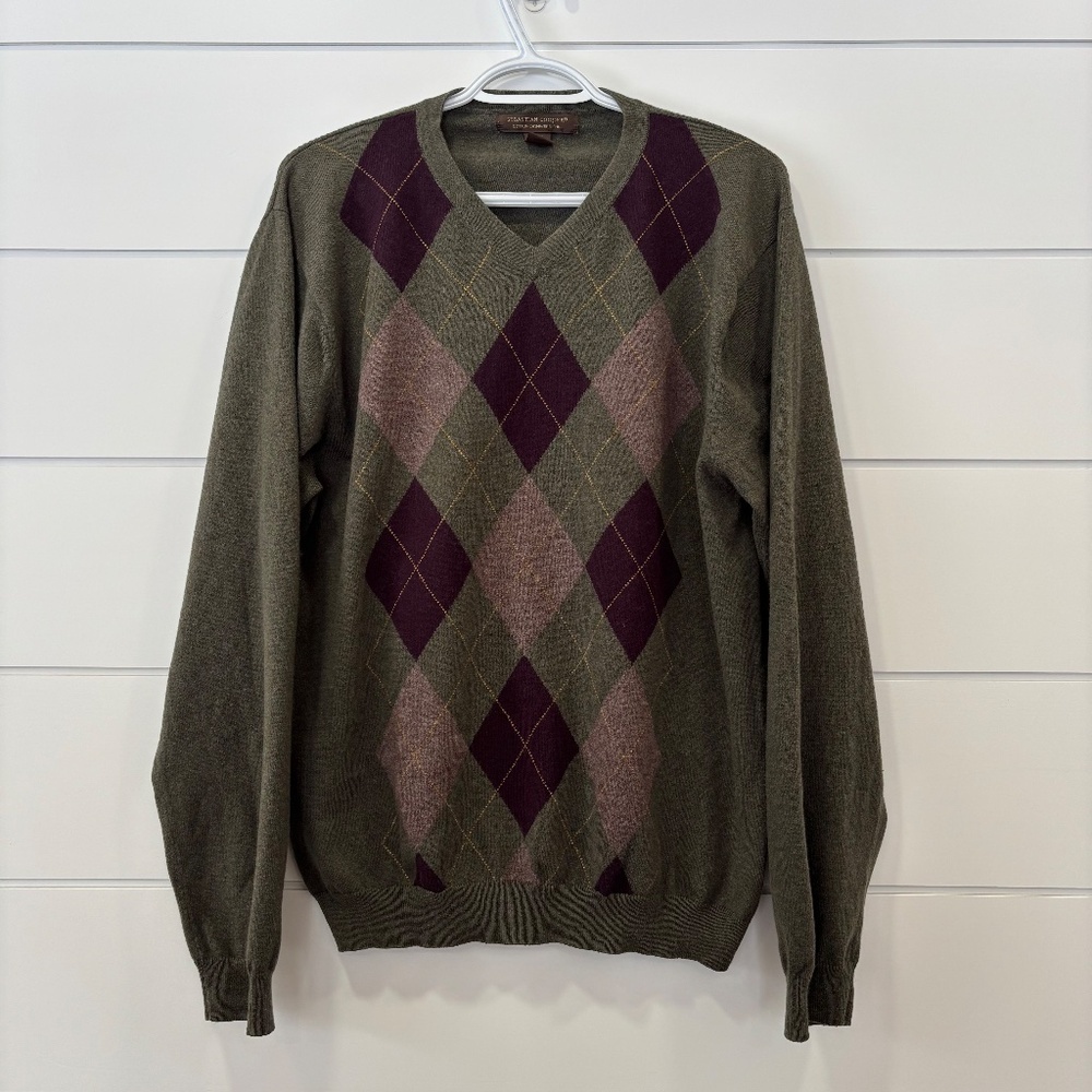 Sebastian Cooper green argyle cotton cashmere blend size large